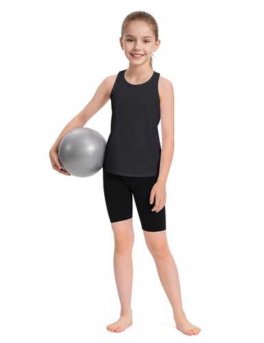 Auranso Girls Tank Tops Sleeveless Racerback Athletic Shirts Cotton Dance Outfit Workout Tops 3 Pack 5
