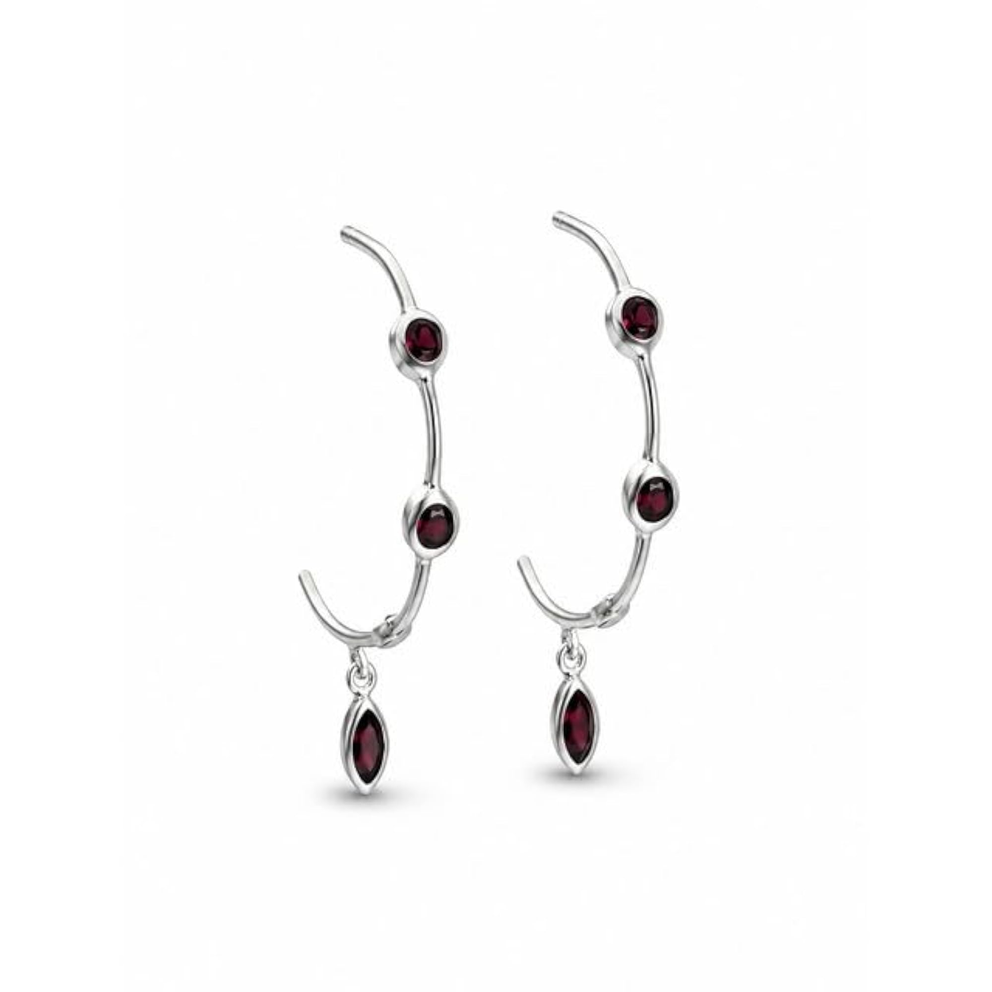 Women's 925 Sterling Silver Garnet Gemstone Curved Drop Earrings