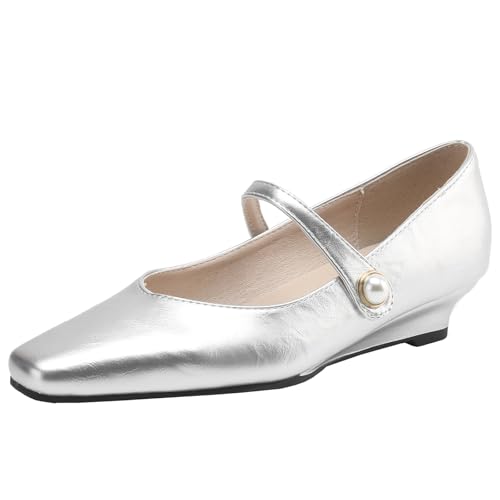 Women's Sweet Solid Color Mary Jane Shoes Wedge Heel Pumps with Single Strap