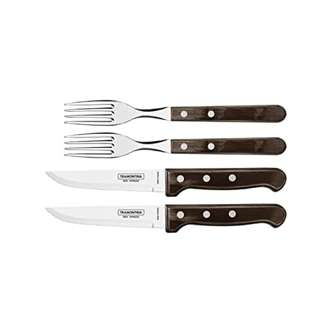 Tramontina 4 Pcs. Cutlery Set, Silver, Wood Colour Cover