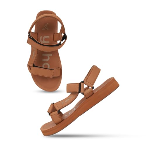 Image of YOHO EVA Sandals for Women | EVA sole | Comfortable cushioned sole with TPR base | Lightweight | Soft skin friendly straps | Adjustable straps | Velcro closure | Vibrant colour options