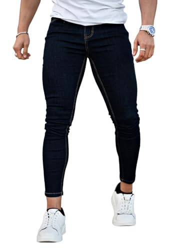 GINGTTO Blue Jeans Men Relaxed Fit Stretch Waist Mens Skinny Pants Casual 32W30L