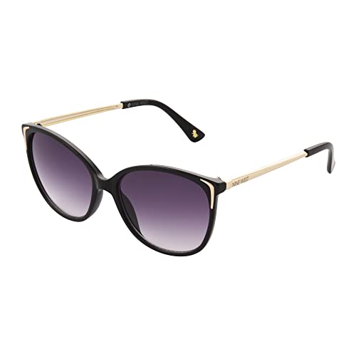 Nine West Women's Lorelai Sunglasses Cateye, Shiny Black, 55 mm