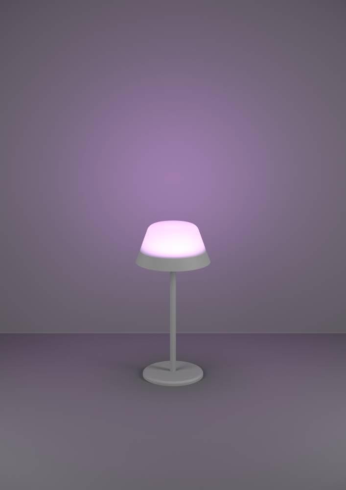 Eglo Meggiano lampada da tavolo a LED per esterni, lampada | da campeggio, dimmerabile, con paralume a sospensione, attacco USB, plastica bianca e grigia, luce bianca calda, RGB, IP54