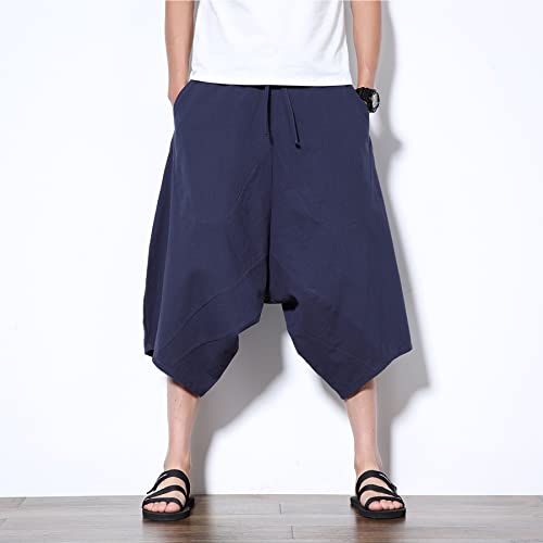 DOSLAVIDA Men's Cotton Linen Capri Pants Casual Elastic Waist Baggy Harem Pants Lightweight Loose Fit Yoga Beach Shorts3