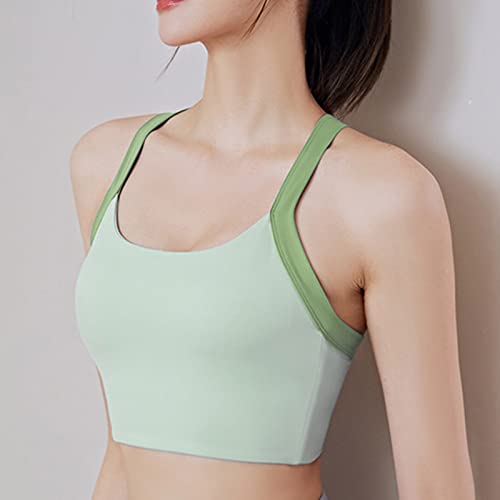 Muymvo Criss Cross Back Full Coverage Performance Bra Longline Sports Bra Wirefree Pilates Yoga Bra Workout Activewear Green #TOP5
