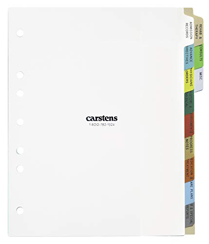 Carstens Heavy Duty Plastic Adult Medical Care Divider Set, 12-Tab, Multi-Color, for Side-Opening 3-Ring and 5-Ring Binders