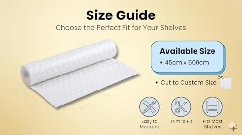 Image of Dribble EVA Shelf Liner Mat 45x500cm Roll, Non Slip Drawer & Cabinet Liner for Kitchen, Waterproof Oilproof Washable Fridge Mat, Anti Skid Cupboard Wardrobe Multipurpose Mat (White)