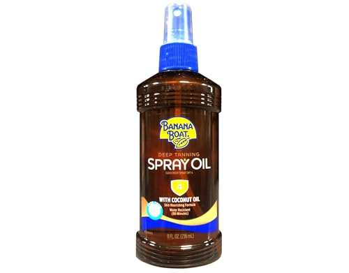 Banana Boat Deep Tanning Spray Oil with Coconut Oil Sunscreen Spray SPF 4 Skin Nourishing Formula Water Resistant 80 Minutes 8 fl oz
