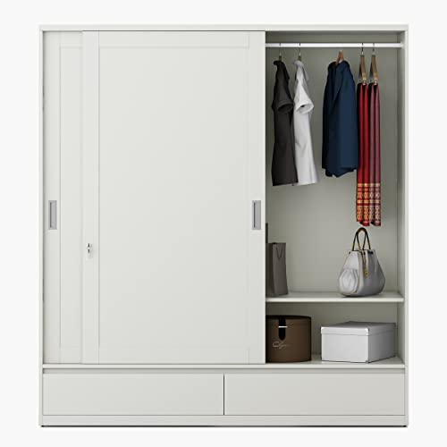 Image of Home Centre Helios Reynan 2-Door Sliding Wardrobe - White (Engineered Wood)