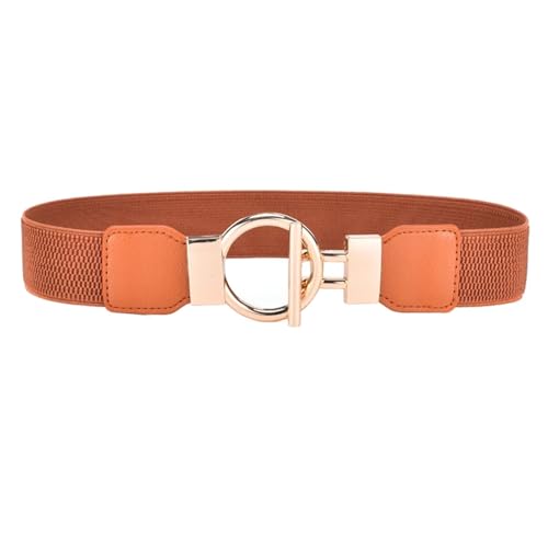 Decorative Belt Women Skinny Elastic Belt For Dresses,Thin Retro Stretch Waist Belt With Golden Buckle for Country Concert Outfit(75cm(Waist 75-100cm),4YF-4 brown)