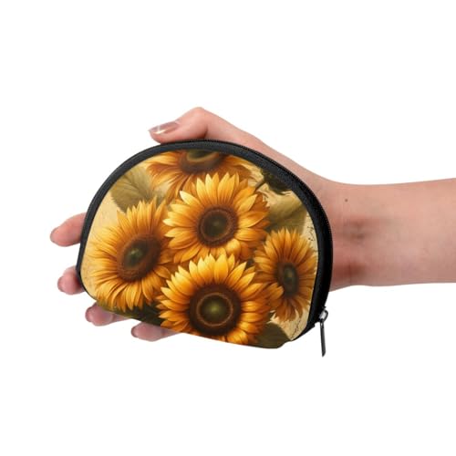 Portable Coin Purse Vintage-Sunflower Mini Zippered Money Pouch Card Holder3