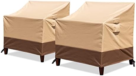 GDcaptain Patio Chair Covers Outdoor Furniture Covers Waterproof UV-Resistant 600D Heavy Duty Lawn Deep Seat Cover 38" W x 32" D x 36" H Khaki/Brown 2 Pack
