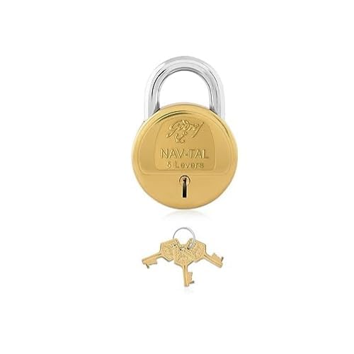 Godrej Locks Navtal 5 Levers Carton Padlock with 3 Keys (Golden, Set of