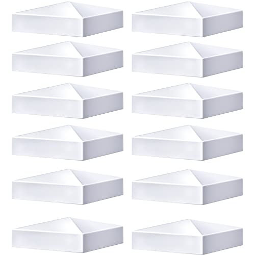Taiyin 12 Pcs Pyramid White PVC Vinyl Post Top Caps Fence and Deck Post Caps for Vinyl Fence Posts (5 x 5 Inch)