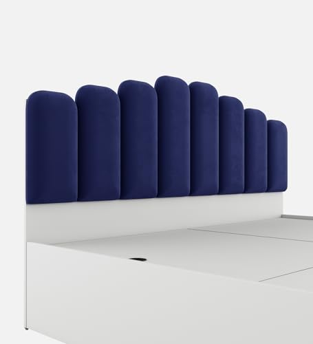 Image of Castle Queen Size Box Bed, Engineered Wood, Blue Finish | Modern & Space-Saving | Knock-Down Delivery