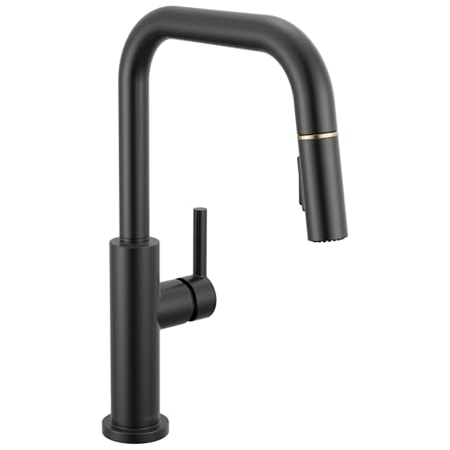 Delta-Faucet-Nicoli-U-Spout-Kitchen-Faucet-with-Pull-Down-Sprayer-Black-and-Gold-Kitchen-Sink-Faucet-Modern-Kitchen-Faucet-Single-Hole-Kitchen-Faucet-Matte-BlackChampagne-Bronze-19868LF-GZ Delta Faucet Nicoli U Spout Kitchen Faucet with Pull Down Sprayer Black and Gold Kitchen Sink Faucet Modern Kitchen Faucet Single Hole Kitchen Faucet Matte BlackChampagne Bronze 19868LF GZ