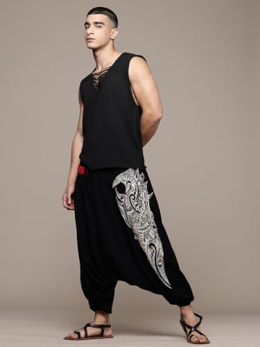 Image of The Veshti Company Printed Harem Pants for Men's Cotton Hippie Style Baggy Boho Yoga Pajama Pant with Pocket