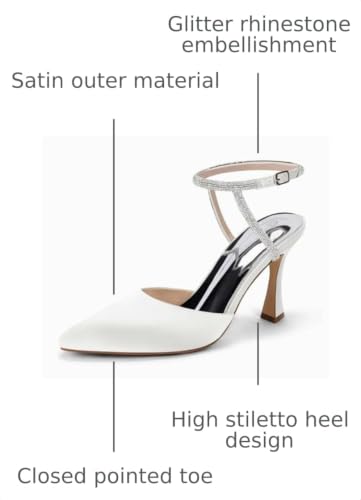 Image of Coutgo Women Rhinestone Heels Kitten High Satin Pumps Pointed Toe Sparkly Sexy Wedding Dress Shoes