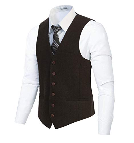 Gioberti Men's 6 Button Slim Fit Formal Herringbone Tweed Vest