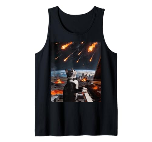 Apocalypse Cat Piano Bow Tie Funny Meme Dramatic Music Tank Top