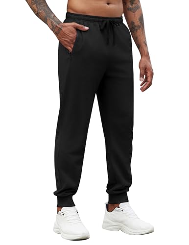COOFANDY Mens Joggers with Pockets Summer Jogger Sweatpants with Zipper Pockets Drawstring Athletic Pants, Black, XL