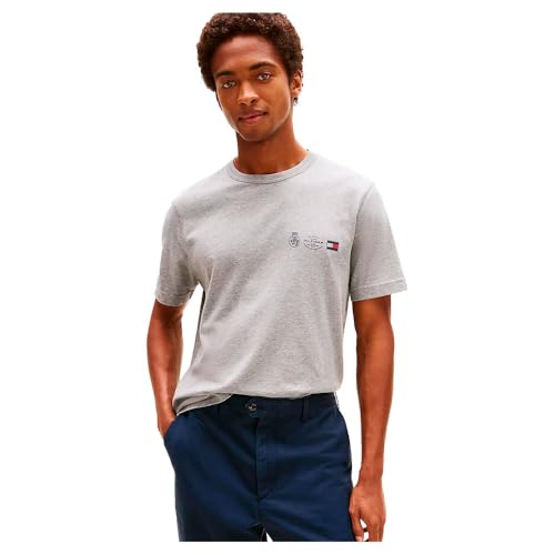 Tommy Hilfiger Camiseta de Manga Corta Hombre Small Crest Outline con Cuello Redondo, Gris (Medium Grey Heather), XXL