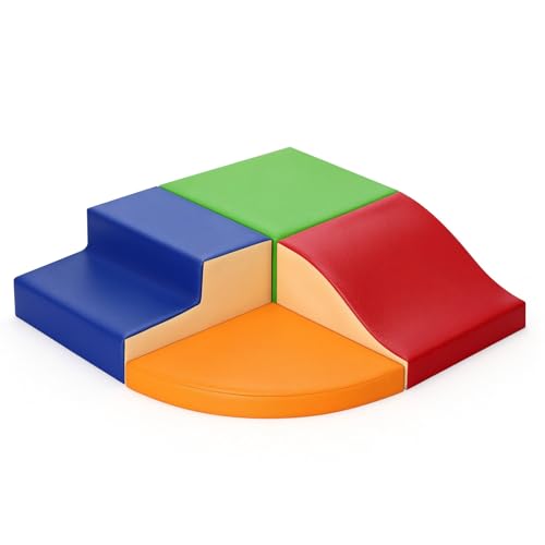 JungleDove Lot de 4 Jouets d’Escalade pour Tout-Petits : Ensemble de Jeu Souple en Cuir PU – Blocs d’Escalade en Mousse pour Ramper et Glisser, Aire de...