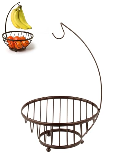 Spectrum Diversified Ashley Fruit Tree & Basket, Banana Hanger & Fruit Basket, Produce Saver Banana Holder & Open Wire Fruit Bowl for Kitchen Counter & Dining Table (57824)