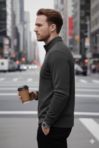 Image of Mack Jonney Men's Premium Ribbed Half-Zip Polo T-Shirt | Long Sleeve Soft Stretch Fabric | Stylish Casual & Smart Wear Top-M6783