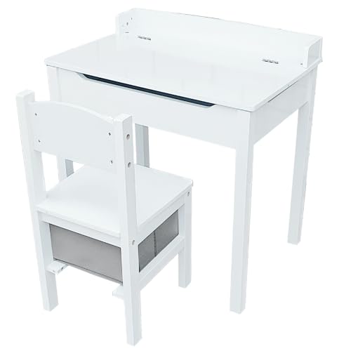 Simpa Children's Wooden Desk & Chair Set, White