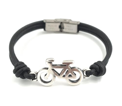 Pulsera bicicleta hombre y mujer - Nanaleja - de cuero y cierre de acero inoxidable - regalos originales para ciclistas - pulsera personalizada - hecho en España (Medida única adaptable) Pulsera bicicleta hombre y mujer - Nanaleja - de cuero y cierre de acero inoxidable - regalos originales para ciclistas - pulsera personalizada - hecho en España (Medida única adaptable)