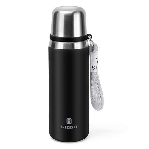 Image of Stainless Steel thermo Bottles with cup 700ml/23.7oz Vacuum Insulated Bottle for hot and cold coffee drink water thermo flask with cup.(Black,700ml)