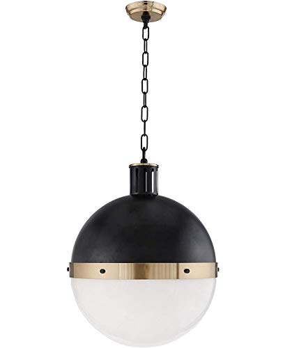Up To 40% OFF 16.5" Globe Pendant Light, Matte Black with Brass Accents, Half Opal Glass Shade, Contemporary Mid Century Modern Style Lighting Fixture