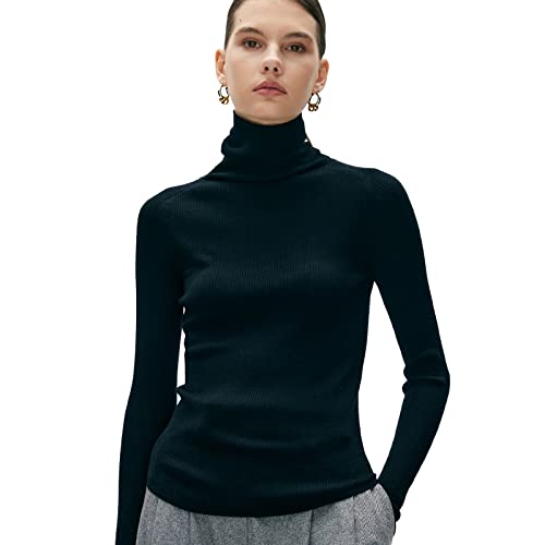 COLD POSH Women's 100% Merino Wool Knitted Turtleneck Sweater High Neck Slim Fit Knit Sweaters Long Sleeve Soft Warm Tops