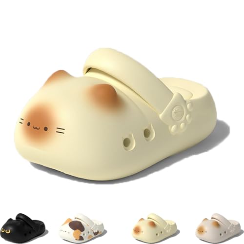 Cat Paw Slippers For Women Men Cute Unisex Home Shoes With Anti-Slip Soles Adjustable Heel Strap Hollow Design Easy Clean EVA Sandals (Yellow US Adult Women 7 Numeric Range US Footwear Size System 7.5 Medium)