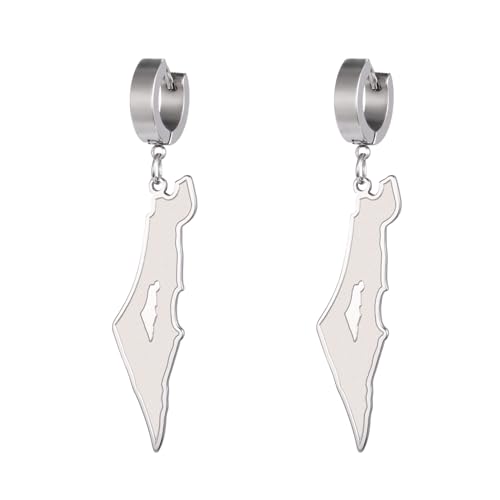 Palestine Dangle Drop Earrings for Women Palestine Map Country Flag Print Earrings Bring Them Home Now Patriotic Jewelry Judaica Gift (silver 3)
