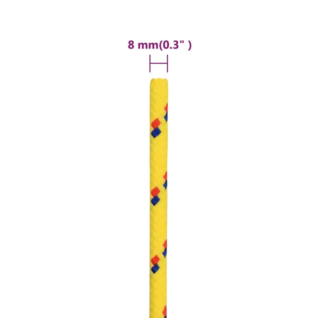 Corde de bateau jaune 8 mm 50 m en polypropylène tressé avec résistance à la rupture de 420 kg pour bateau, camping, jardin, transport et fixation polyvalente et résistante aux intempéries