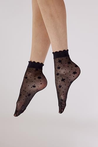 Women's Delicate Floral Sheer Socks- fun ankle sheer socks to complete the look, Black (Black), One Size3