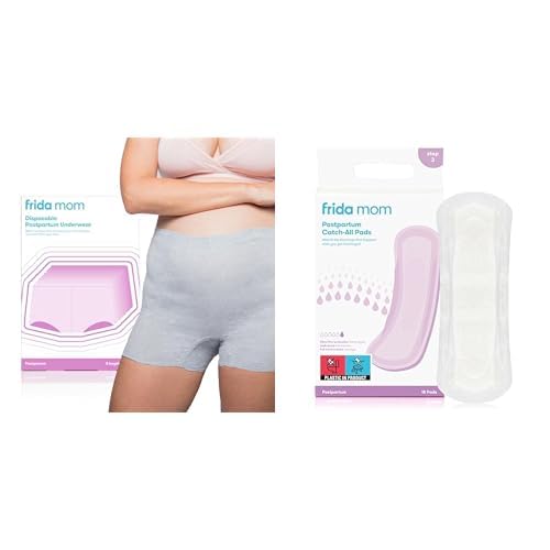Frida Mom Postpartum Disposable Knickers and Postpartum Pads| Microfibre Boyshort Soft, Stretchy and Breathable Fabric and Postpartum Pads