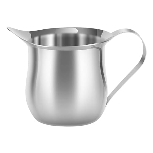 Classic White Creamer with Handle - 90ml Stainless Steel Creamer Pitcher | Syrup Pitcher with Pour Spout | Multifunctional Milk Jug | Household Creamer Holder with Handle for Sauce, Milk and Condiment