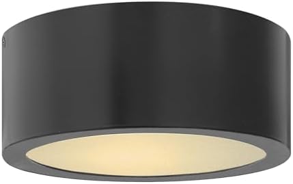 Hinkley Luna Extra Small Flush Mount Outdoor Ceiling Light, Integrated LED, Circular, Aluminum, Etched Glass Lens, Dark Sky Compliant, Satin Black Finish