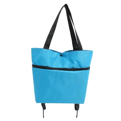 SAFIGLE Carrito de Compra Plegable para Supermercado con Bolsa Azul Claro, Bolsa de Compras con Ruedas Reutilizable, Carrito Portátil para Hogar y Exterior, Diseño Compacto y Resistente
