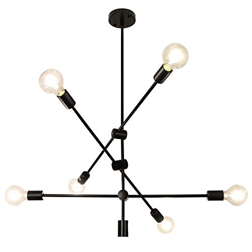 LynPon Sputnik Chandelier 6 Lights Contemporary Ceiling Light Fixture Black Industrial Vintage Pendant Dining Kitchen Island Bedroom Lighting