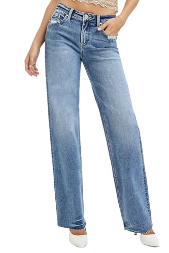 Risen Women's High Rise Straight Leg Jeans with Pockets