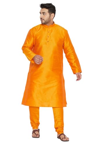 Image of Vastramay Plus Men's White Silk Blend Kurta Pyjama Set VPLUSMKWH001nPBL 44 | Independence Day