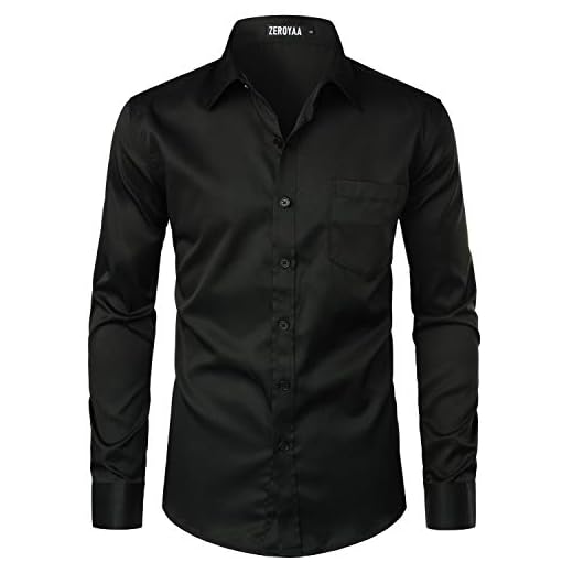 ZEROYAA Camisa social masculina urbana estilosa casual de negócios slim fit manga longa abotoada com bolso, Preto, G