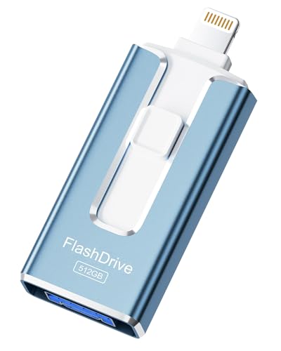 Image of MFi Certified Flash Drive for iPhone iPad 512GB, Photo Stick for External Memory Storage, Easily Back Up and Save Photos Videos, USB Memory Stick Thumb Drive for iPhone /iPad /Android /PC (Sky Blue)