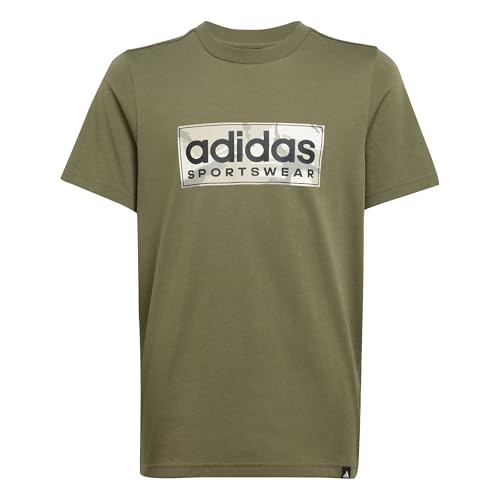 adidas Jungen Camo Linear Junior Boys Graphic Tee, Olive strata, 7-8 Years