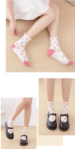 Image of Gellwhu Cute Ruffle Fun Socks for Women Lettuce Edge Novelty Funky Cool Fruit Frilly Strawberry Cherry Crew Socks